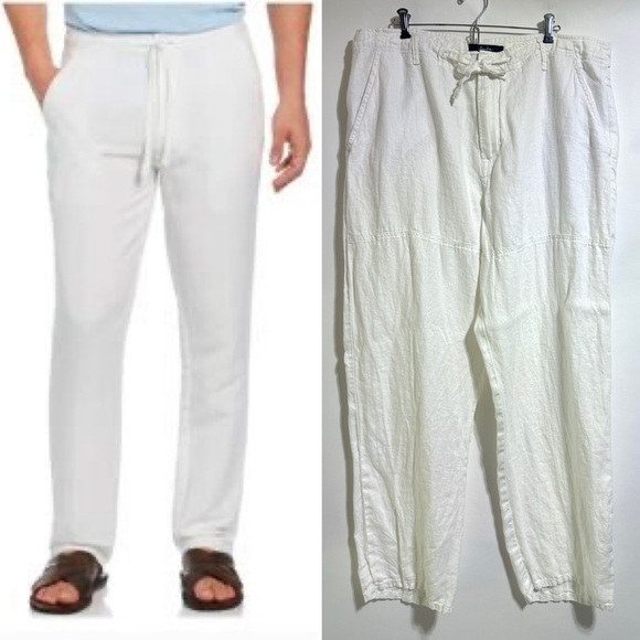 Sean John White linen big & tall beach summer Men's Pants drawstring size 40 - Picture 1 of 4